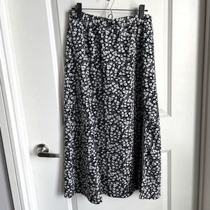 Black and White Floral Maxi Skirt with Slit